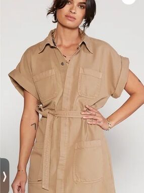 Etica Khaki Tan Utility Mini Dress